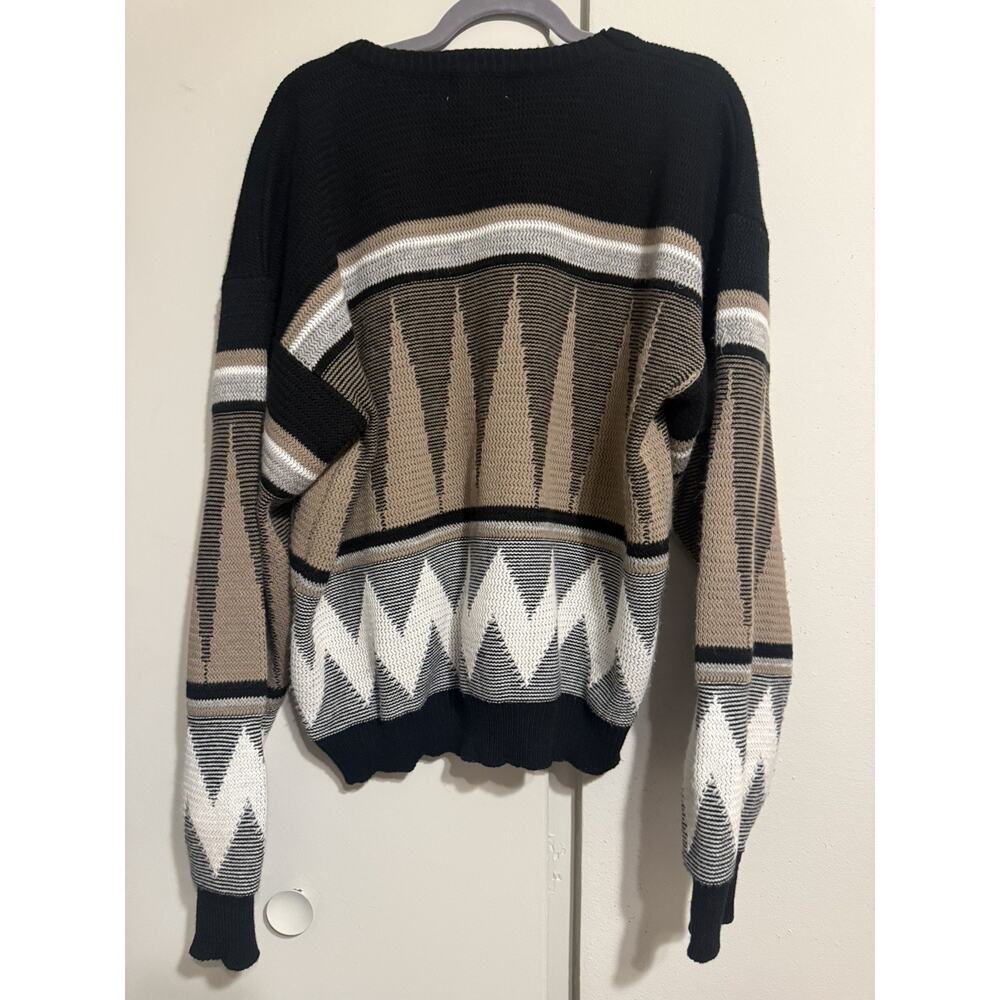 Atlas Men's Vintage Made In USA Pullover Sweater Black Multicolor Pattern XL EUC - Picture 6 of 7